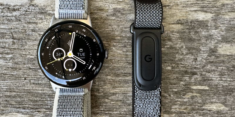 Google Fitbit Air shown next to Google Pixel Watch 4 - sharing the same ecosystem