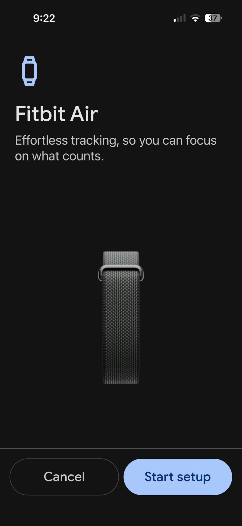 Google Fitbit Air pairing screen inside the Google Health public preview on iOS