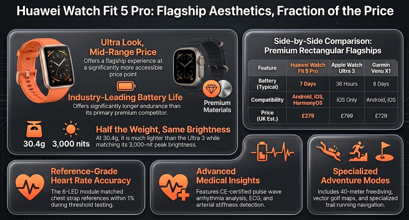 Huawei Watch Fit 5 Pro infogrpahic