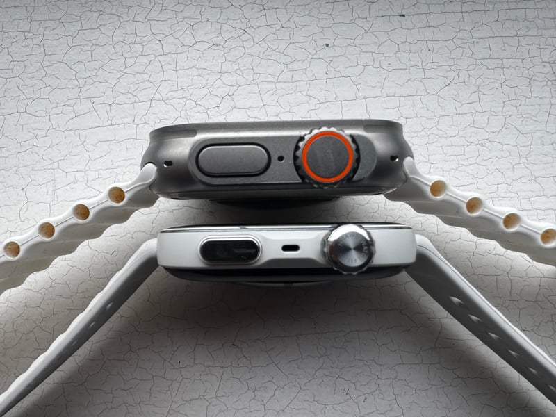 Huawei Watch fit 5 Pro vs Apple Watch Ultra 3 button crown and controls view from side