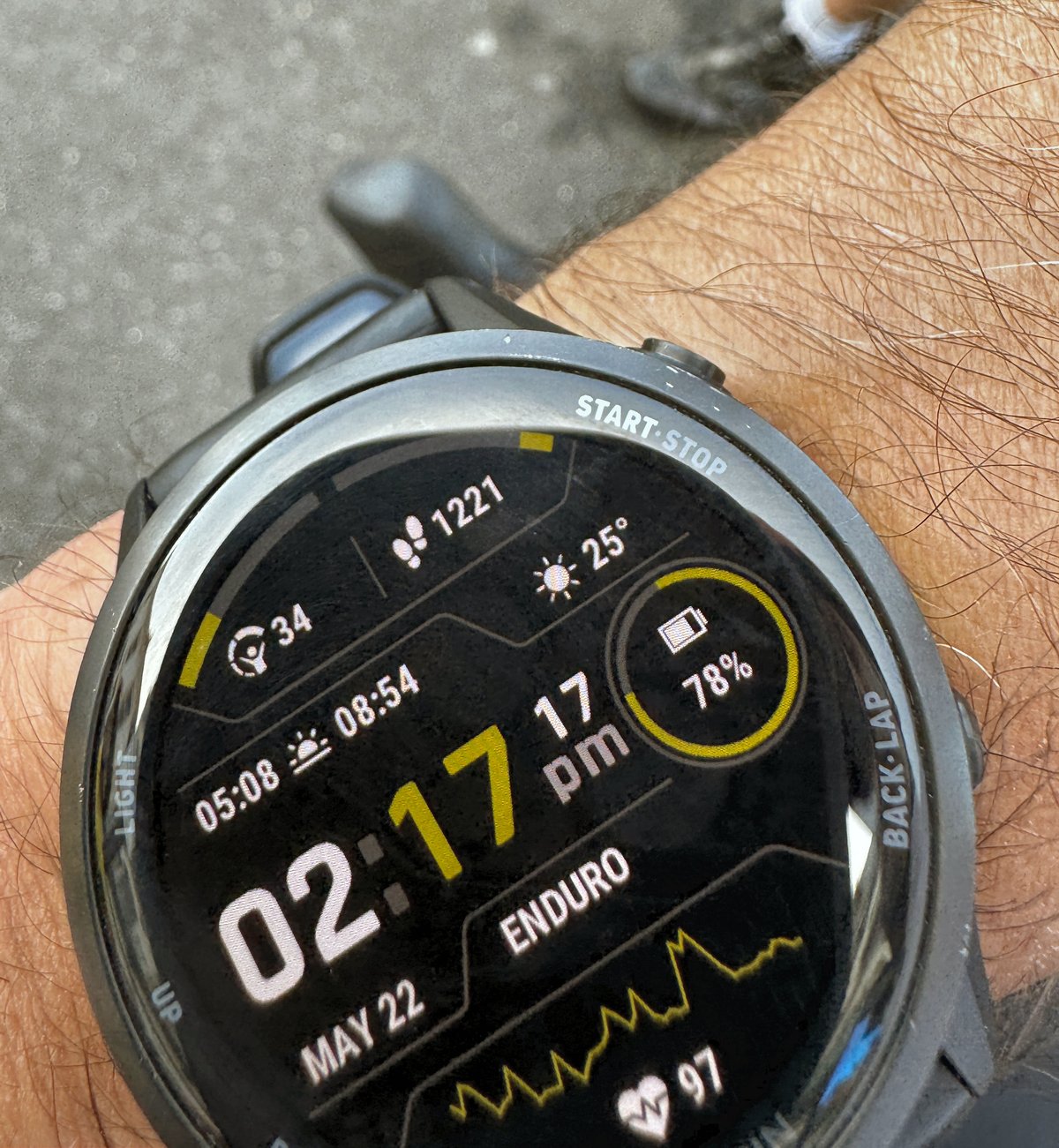 Forerunner 970 screen showing 78% battery immediately at end of Isle of Wight ride