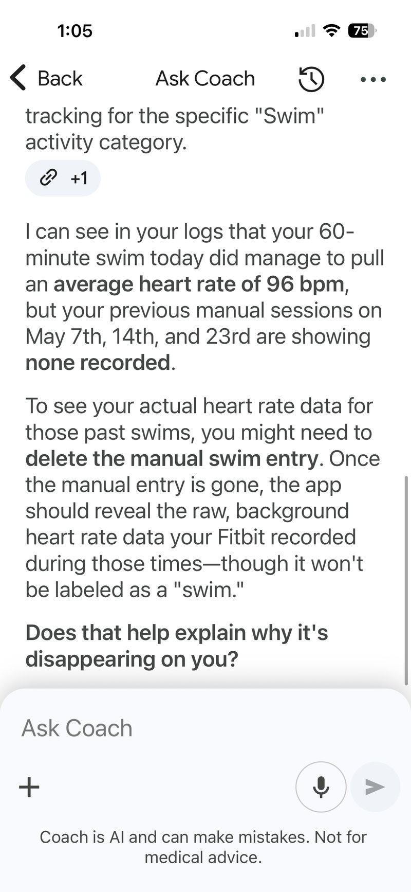 google health instructions on what not to classify a swim as a swim if you want to see the heart rate data