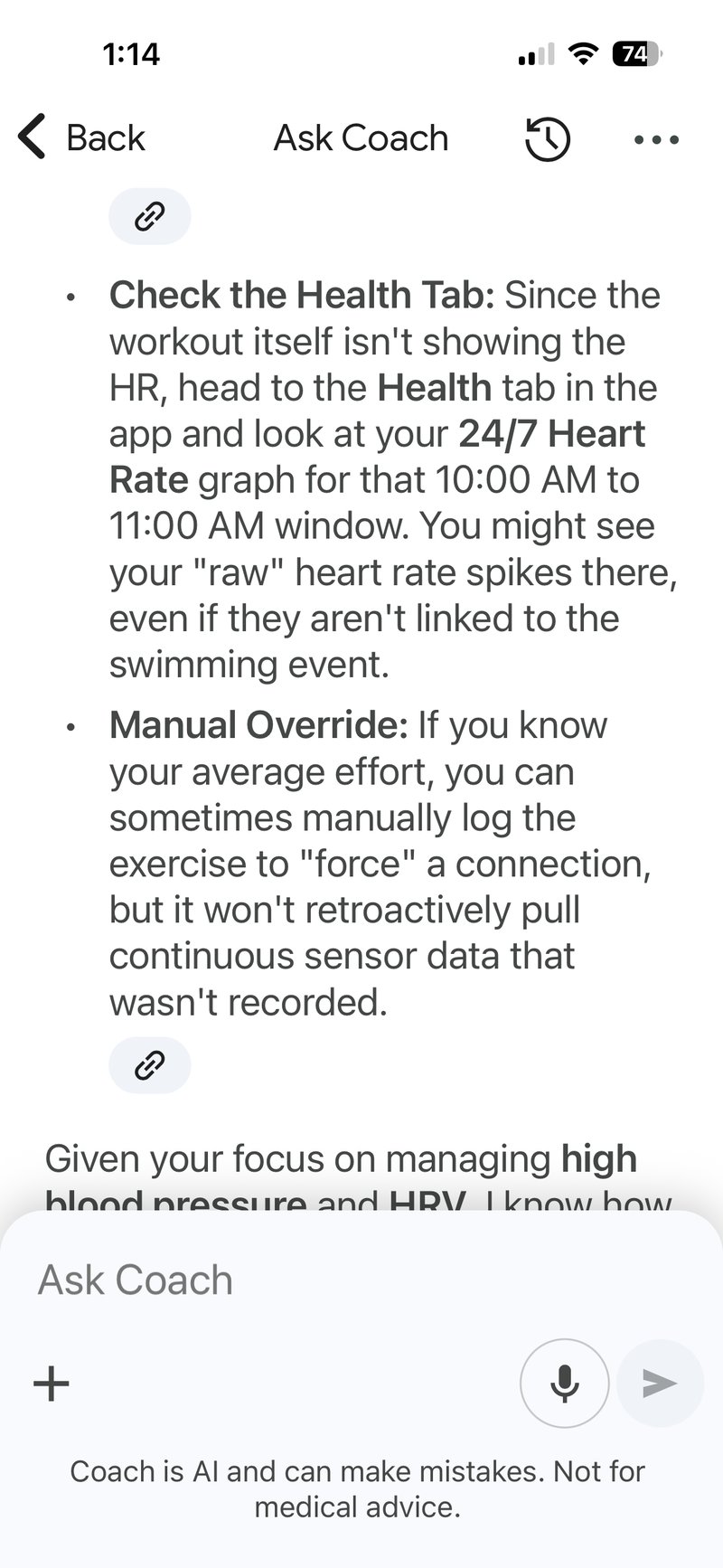 google health instructions on what not to classify a swim as a swim if you want to see the heart rate data