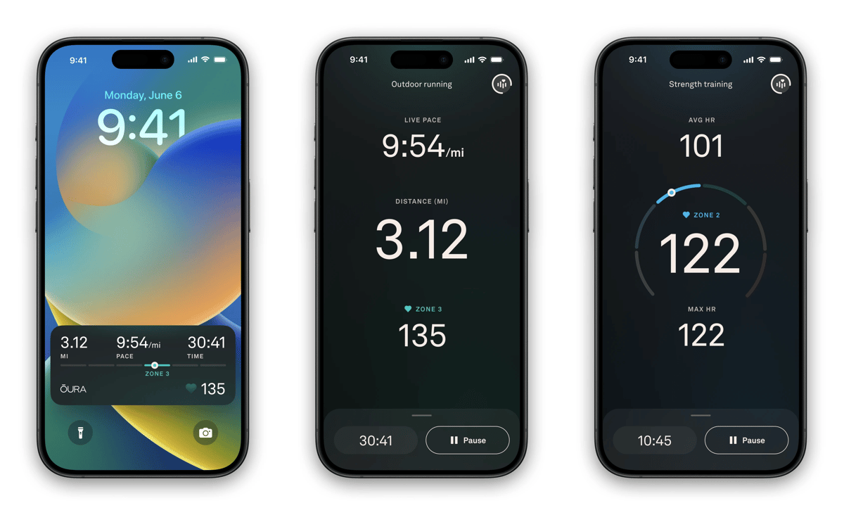 Oura Ring 5 app displaying real-time pace and distance during Live Activity Tracking