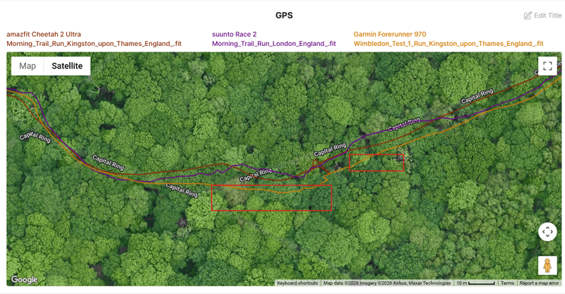 amazfit Cheetah 2 Ultra trail GPS test vs suunto race 2, garmin fr970 detail