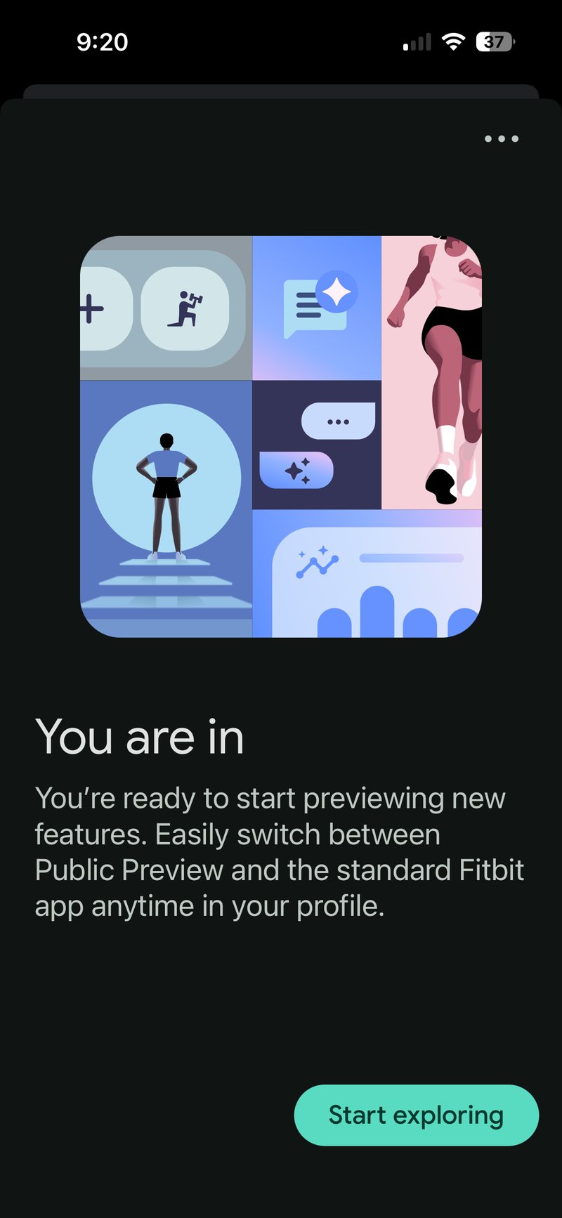 Google Health public preview confirmation screen inside the Fitbit app after joining