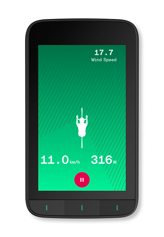 espr bike computer screen showing live wind direction, wind shadow and speed data field