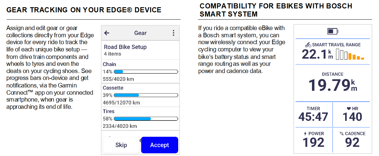 Garmin Q2 2026 Edge gear tracking and eBike compatibility feature update table