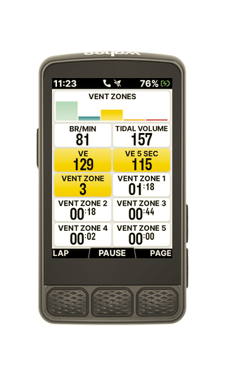 WAHOO VENTILATION colour coded zones from TymeWear VitalPro