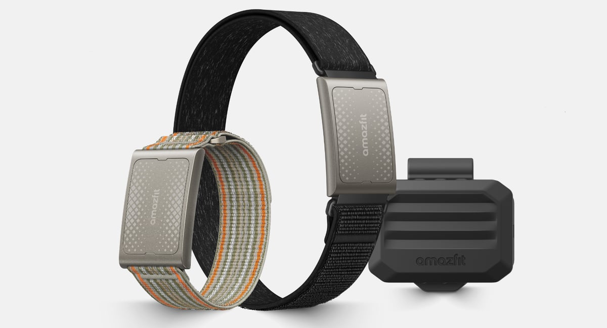 Amazfit Helio Strap Pro system: Helio Core Motion HR arm strap and Helio Core Motion waist sensor, official launch image