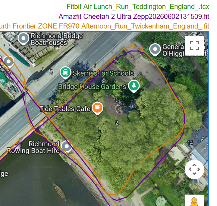 amazfit cheetah 2 ultra gps test 10 mile route circle next to walls under trees under bridge