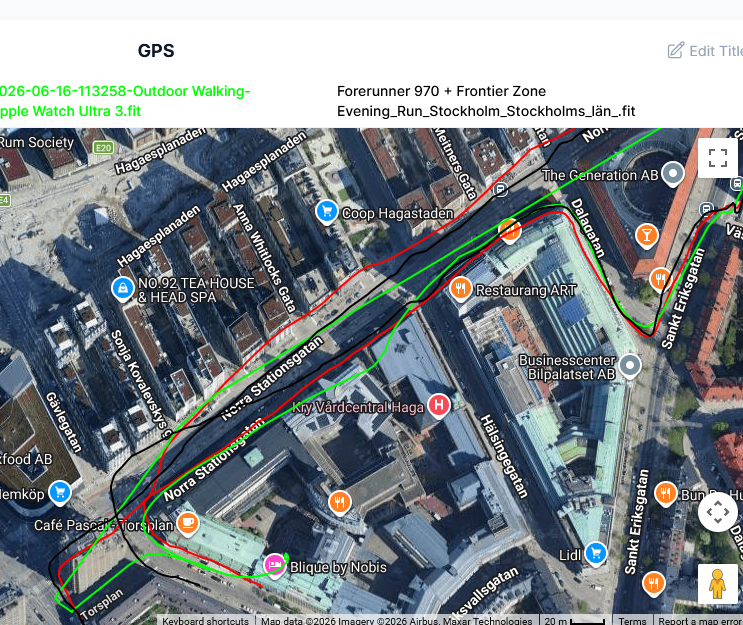 Stockholm GPS test urban canyon tall buildings Amazfit Balance 3 vs Apple Watch Ultra 3 vs Garmin Forerunner 970