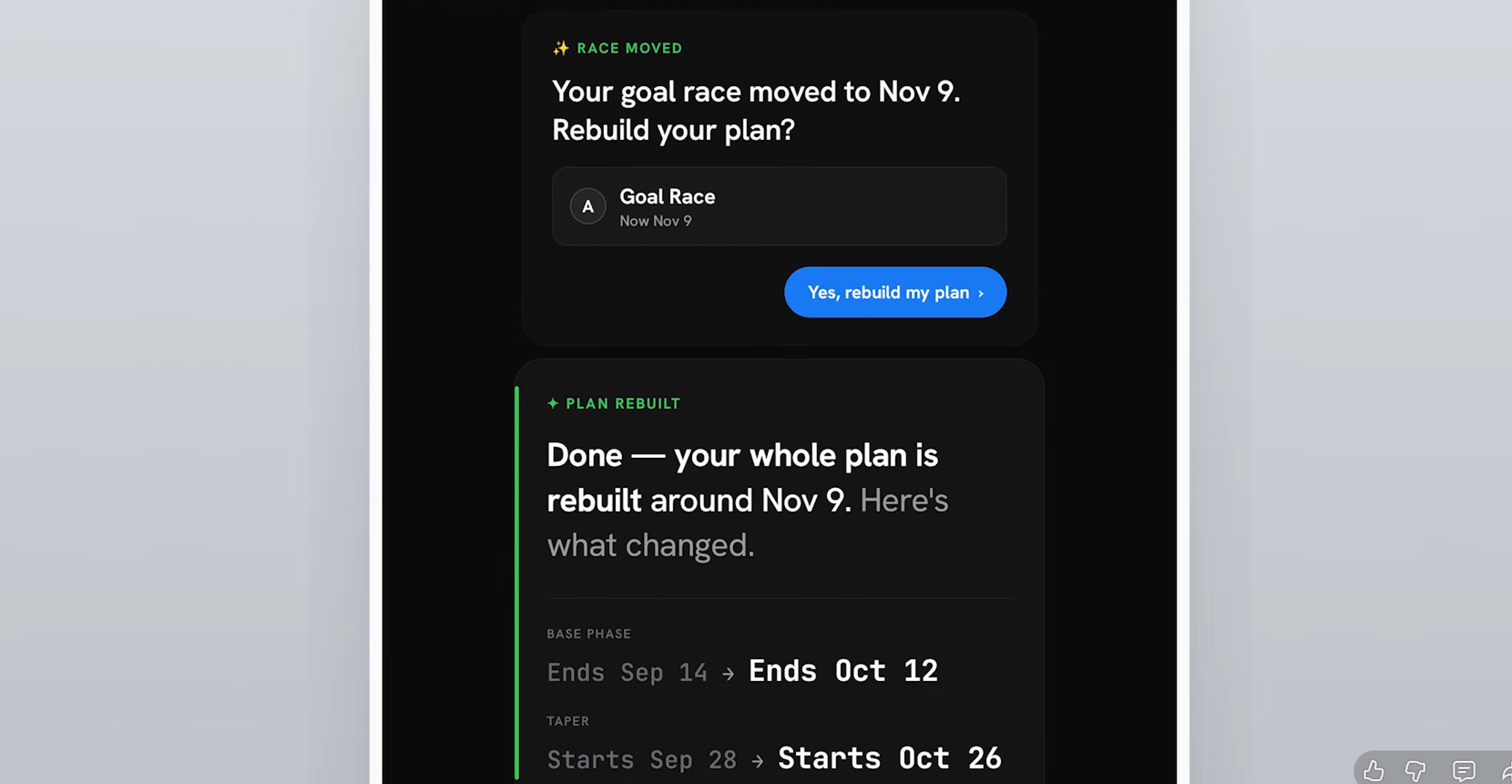 Stryd Assistant replanning training after a goal race date change