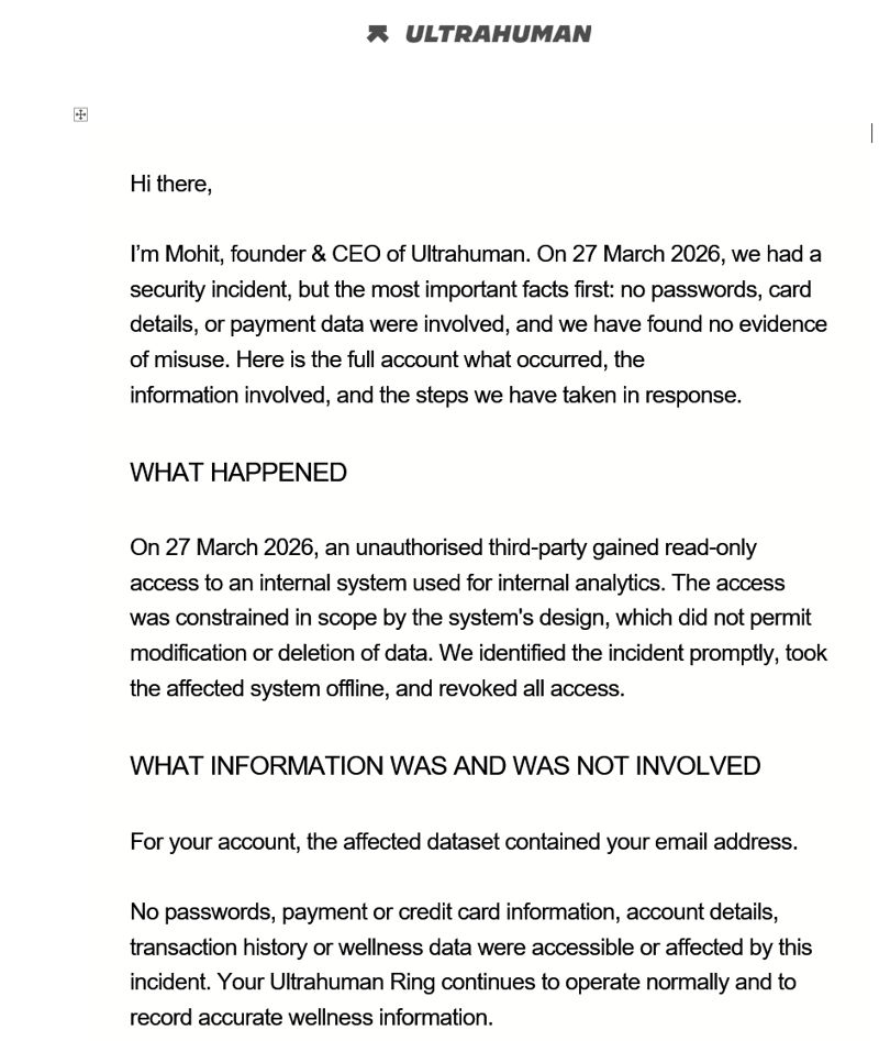 ultrahuman letter page 1