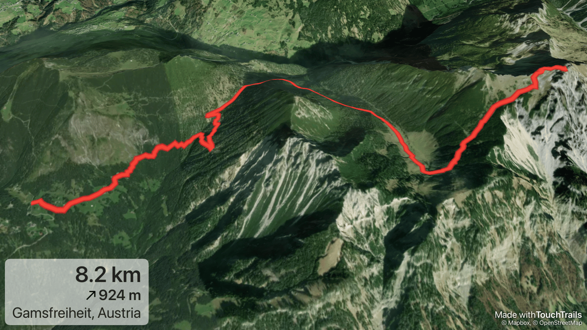 3D visualization of a mountain route generated with TouchTrails.
