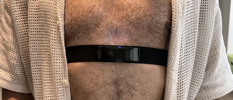 Fourth Frontier Zone worn correctly on chest with button facing down showing correct ECG electrode orientation