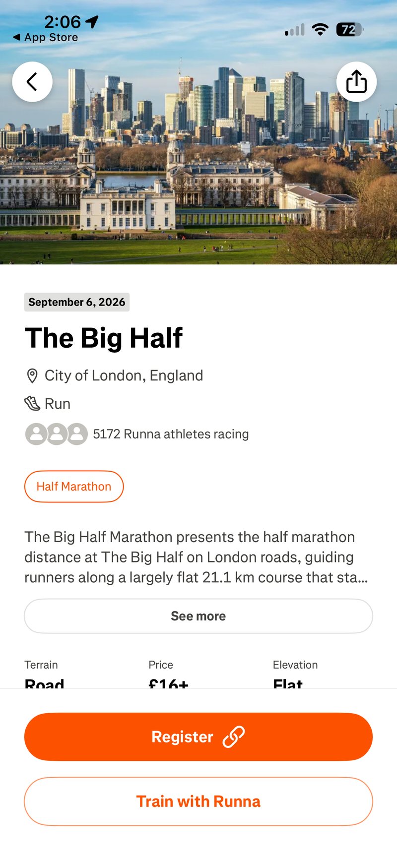 Choosing race details in Strava race discovery, powered by Runna