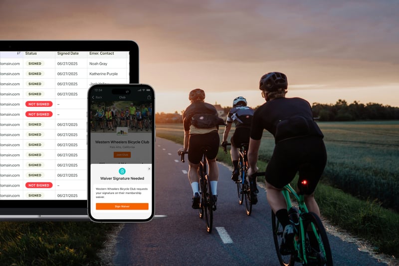 Ride with GPS waiver interface with emergency contact collection