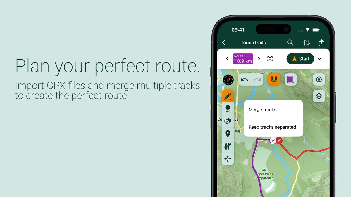 Editing and merging multiple GPX routes into a single custom route in TouchTrails.