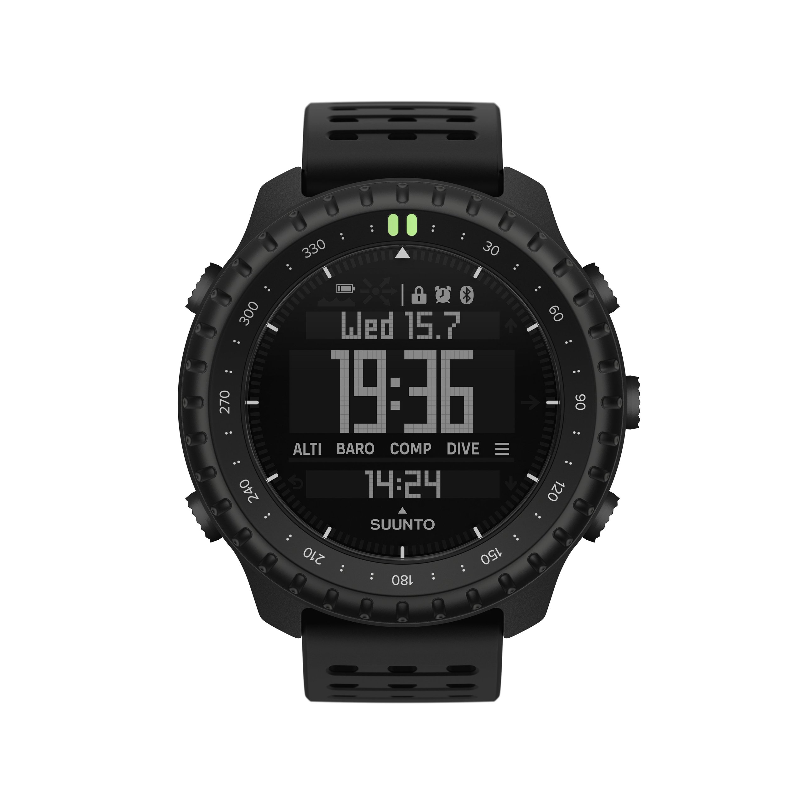 Suunto Core 2 All Black outdoor ABC watch, front view