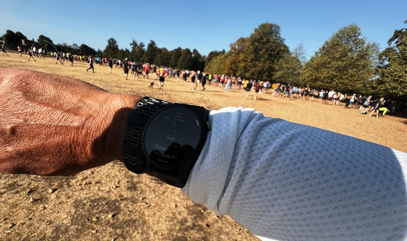 Garmin Forerunner 70 worn at the Bushy Park parkrun start line