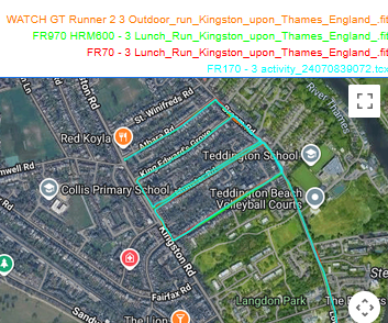 Forerunner 170, forerunner 70 gps Teddington suburban grid vs forerunner 970 and huawei watch gt runner 2