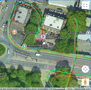 Forerunner 170, forerunner 70 gps hampton wick close to building and small underpass vs forerunner 970 and huawei watch gt runner 2