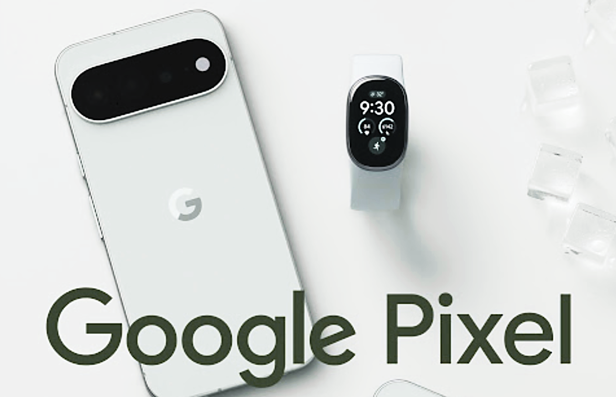 Fitbit Edge leak: Google tracker shown beside a Pixel phone in a Pixel 11 ad