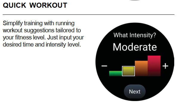 Garmin Quick Workout Running Suggestions Example