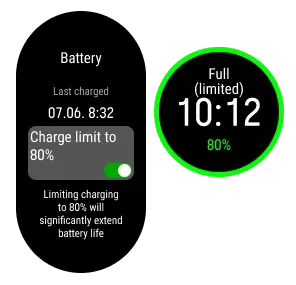 Polar battery settings with the 80 per cent charge limit turned on