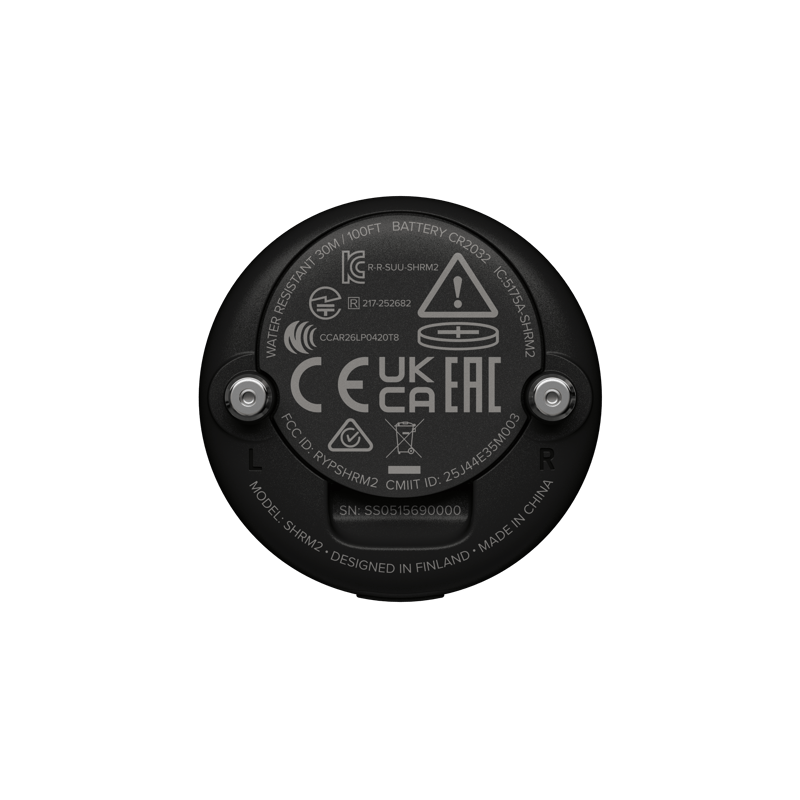 Suunto Smart Heart Rate Belt 2 sensor module, rear view showing ECG contacts