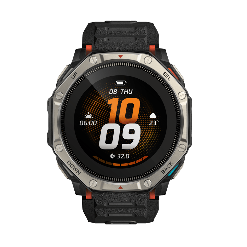 Amazfit T-REX Dual Solar front showing solar charging ring