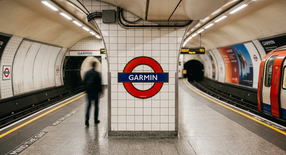 Garmin Metro Station Dubai naming rights concept mockup with London Underground style signage