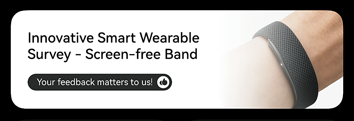 Mockup graphic from Huawei's screen-free health band survey, shown inside the Huawei Health app