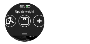 Polar quick settings menu with the Update weight shortcut