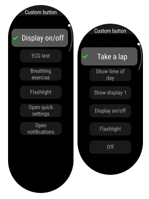 Polar Custom button options in time mode and during a training session