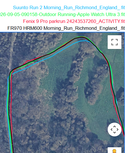 tree cover and turn details Garmin and Suunto off track here, garmin fenix 9 pro vs suunto run 2 vs polar sense vs fr970 vs hrm600 vs whoop mg vs apple watch ultra 3
