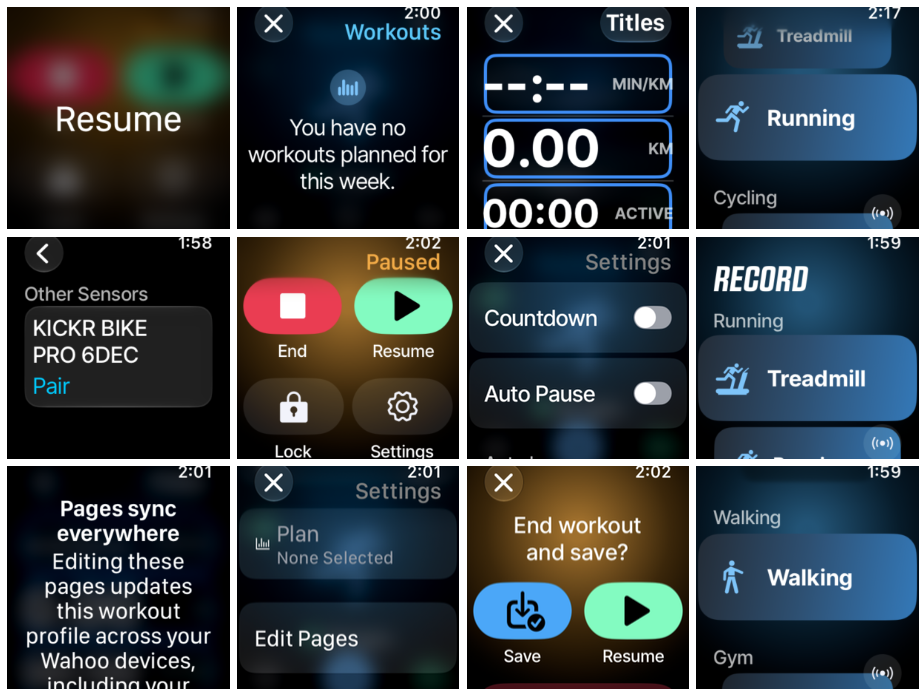 Wahoo app on watchOS various screenshots