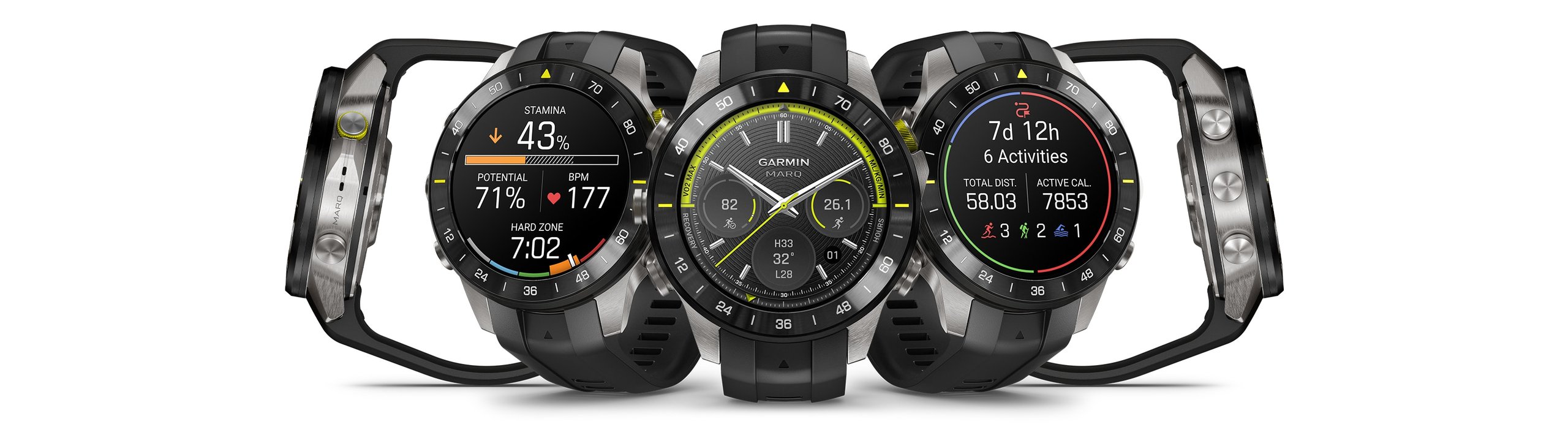 Garmin MARQ Athlete (Gen 3) shown from five angles