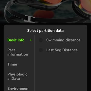 HoloSport app metric selection for HoloSwim 3 Pro smart swim goggles, screen 2