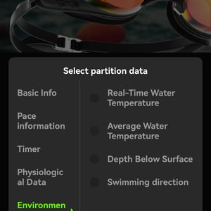 HoloSport app metric selection for HoloSwim 3 Pro smart swim goggles, screen 1
