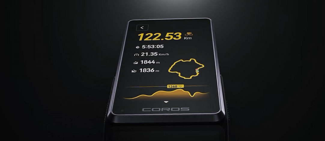 COROS Dura 2 Solar bike computer with a 3.5-inch edge-to-edge screen and the solar panel below the display
