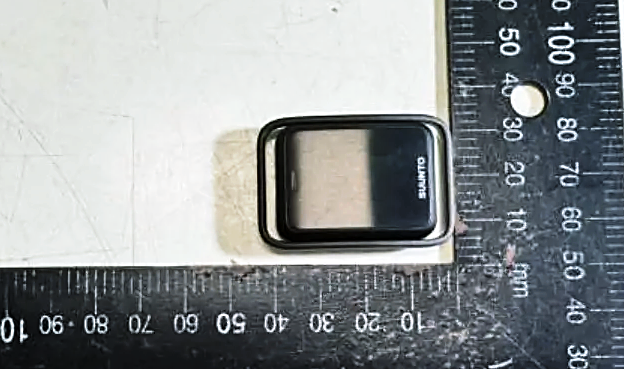 Suunto HR264 heart rate band pod seen from above, with strap lugs on each side