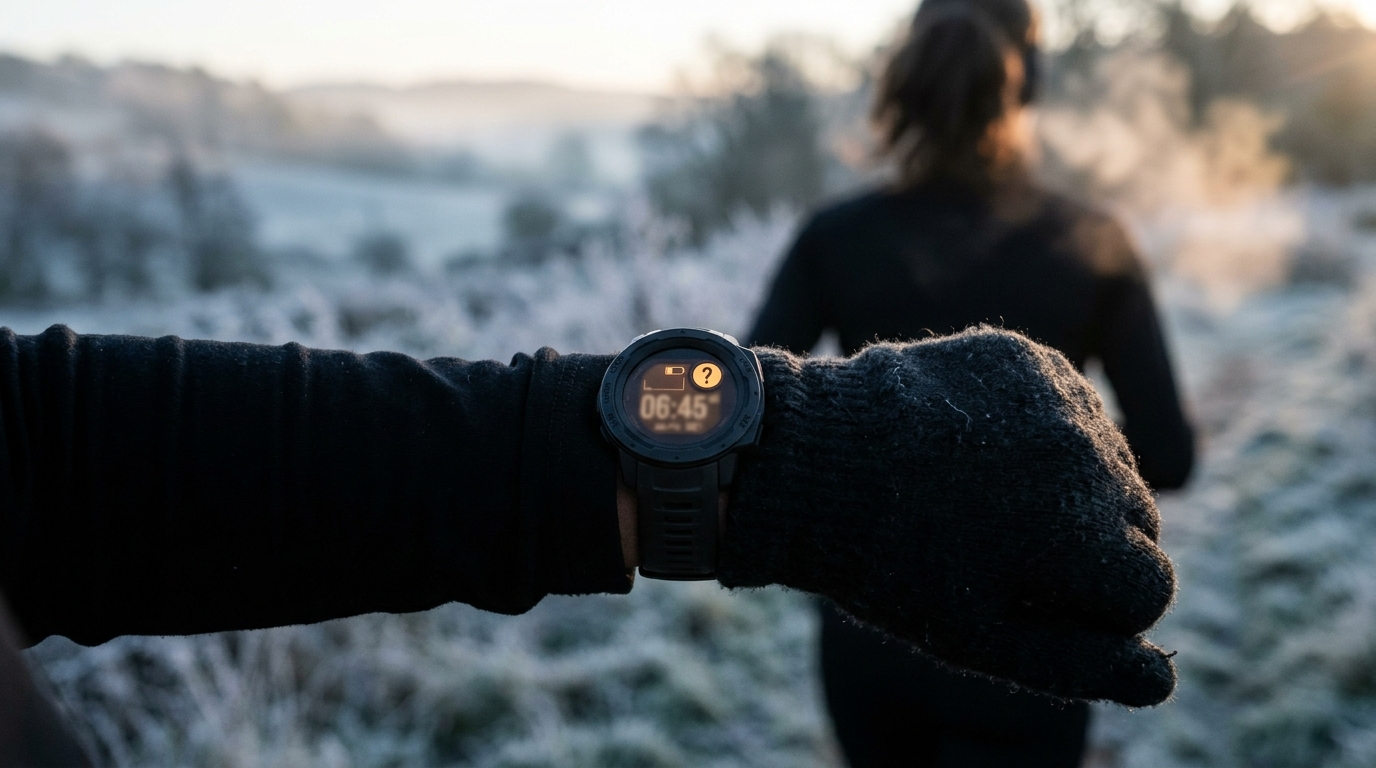 Sports watch on a runner's wrist showing a battery percentage, which a chip designer says is an estimate rather than a measurement
