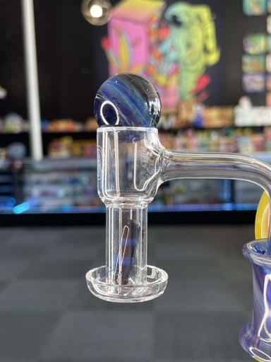 Preview pic of Hand Blown Terp Slurper Marble Set “Blue Green & Amber Purple”