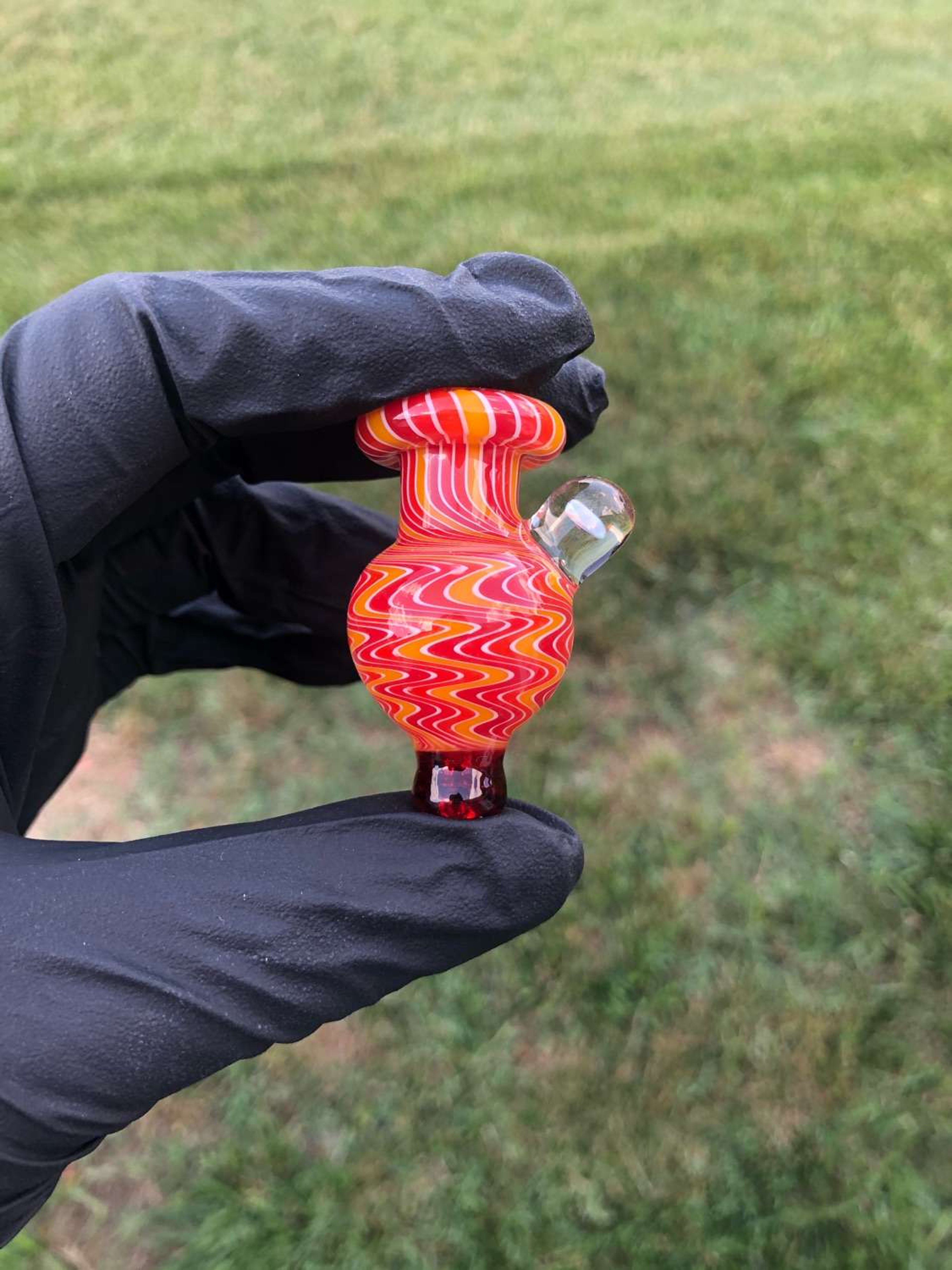 Preview pic of Red Orange Yellow bubble cap with encased opal