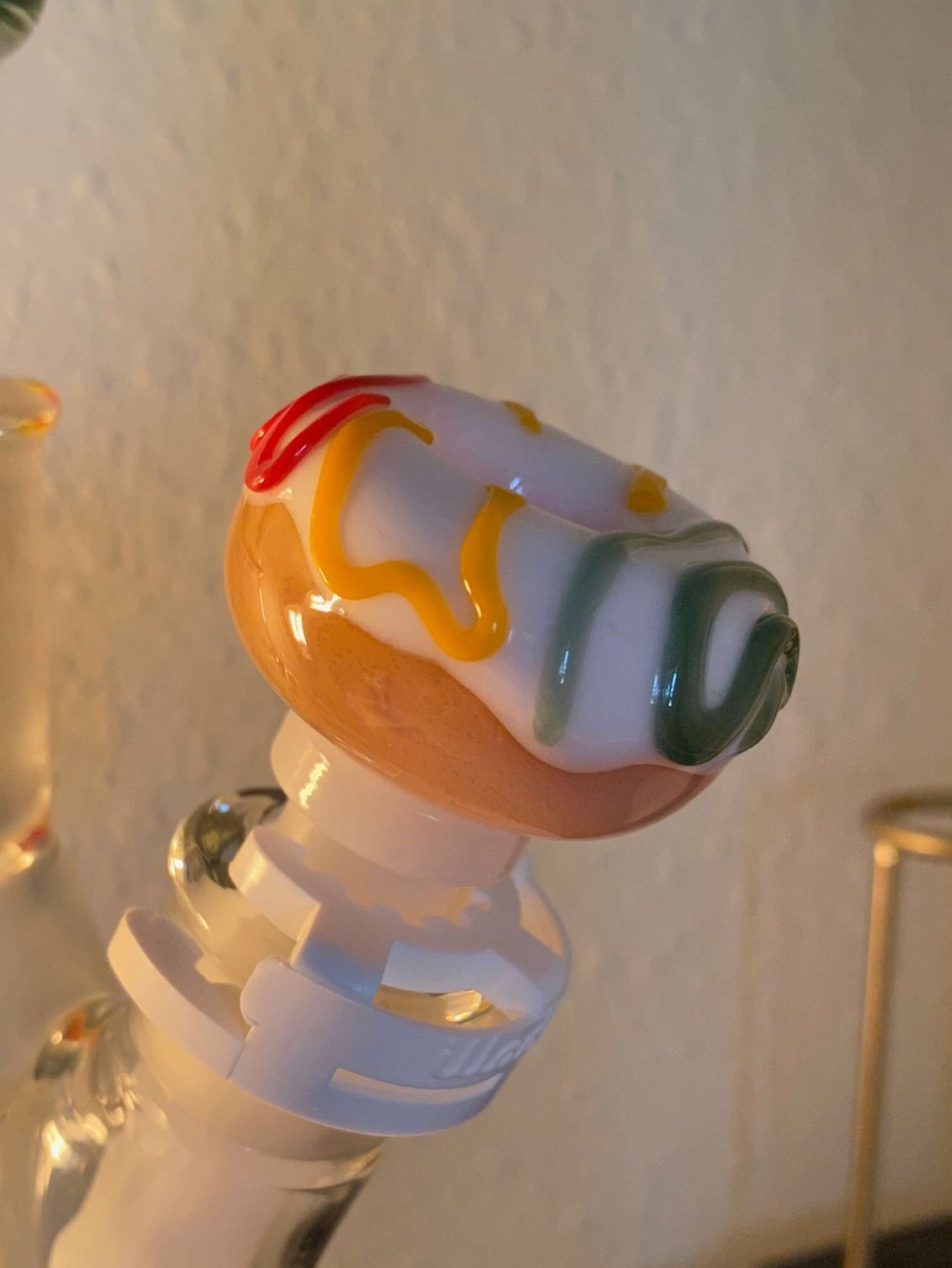 KGB Glass Rasta Drizzle on Vanilla Donut Slide 14mm Bowl image 0