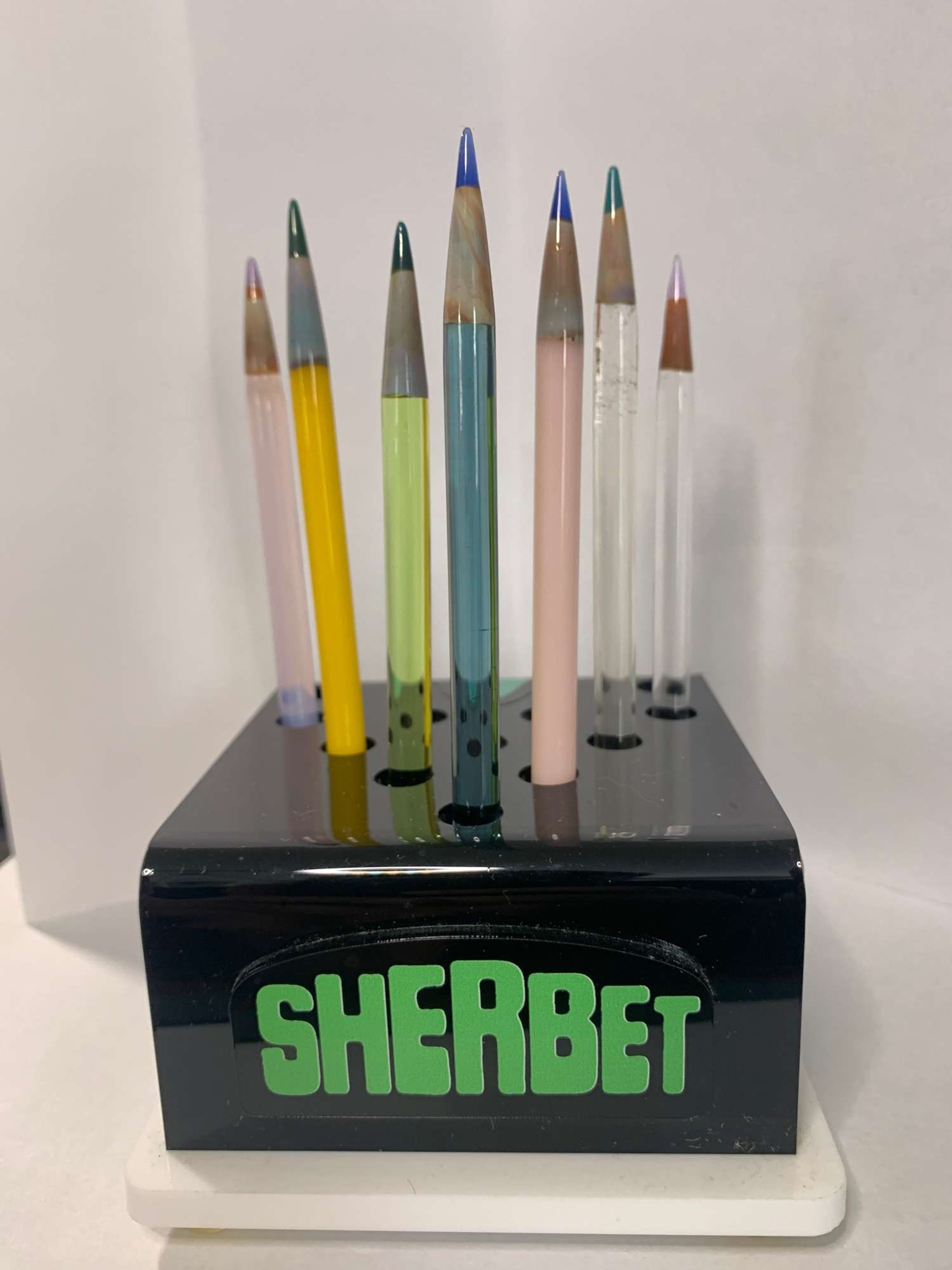 7 Assorted sherbet pencils and 12 pencil stand by Sherbet image 0