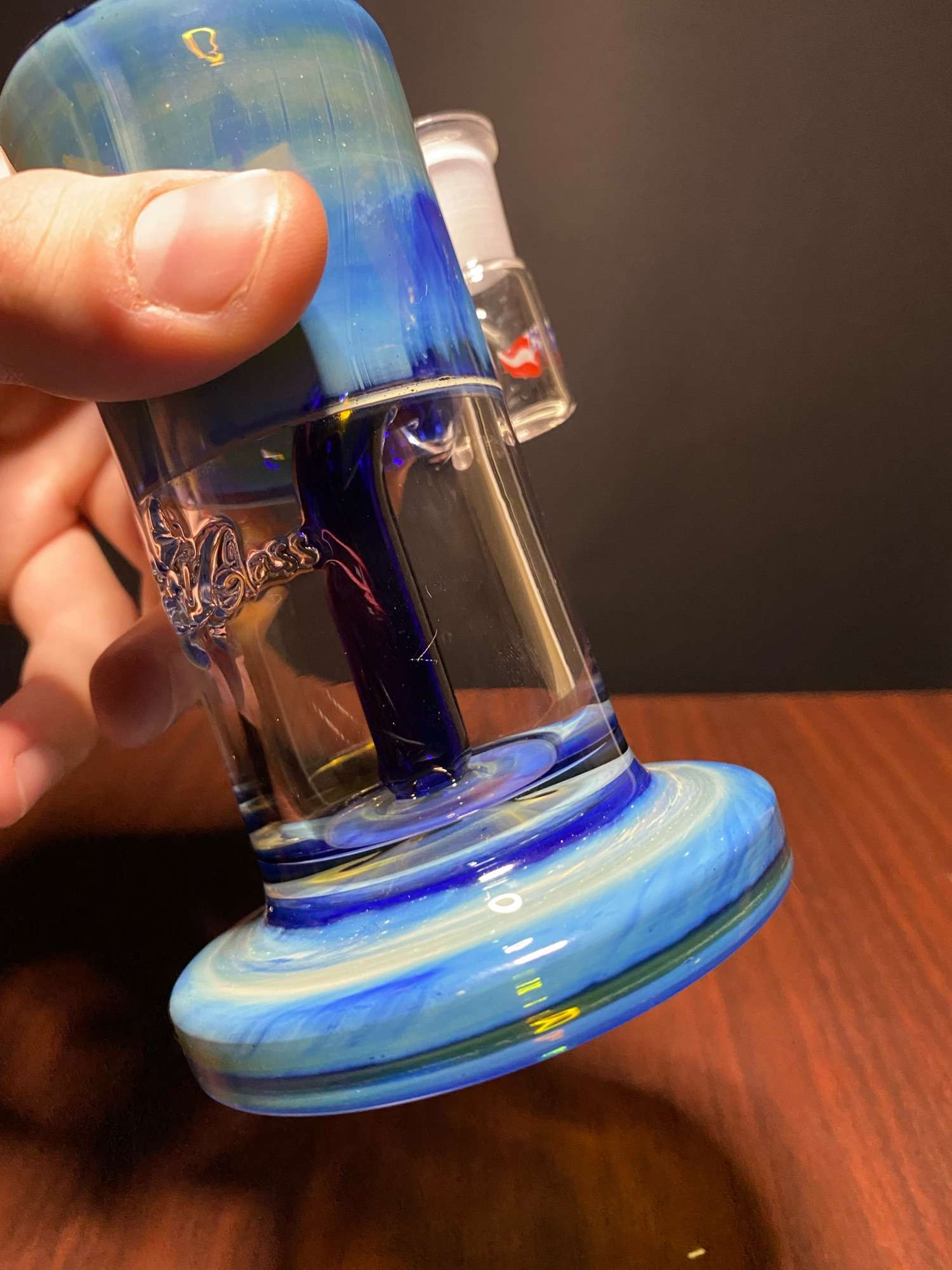 Preview pic of Uzzi glass silver fumed rig, 8 inches tall, 14mm joint, 2 hole diffuser