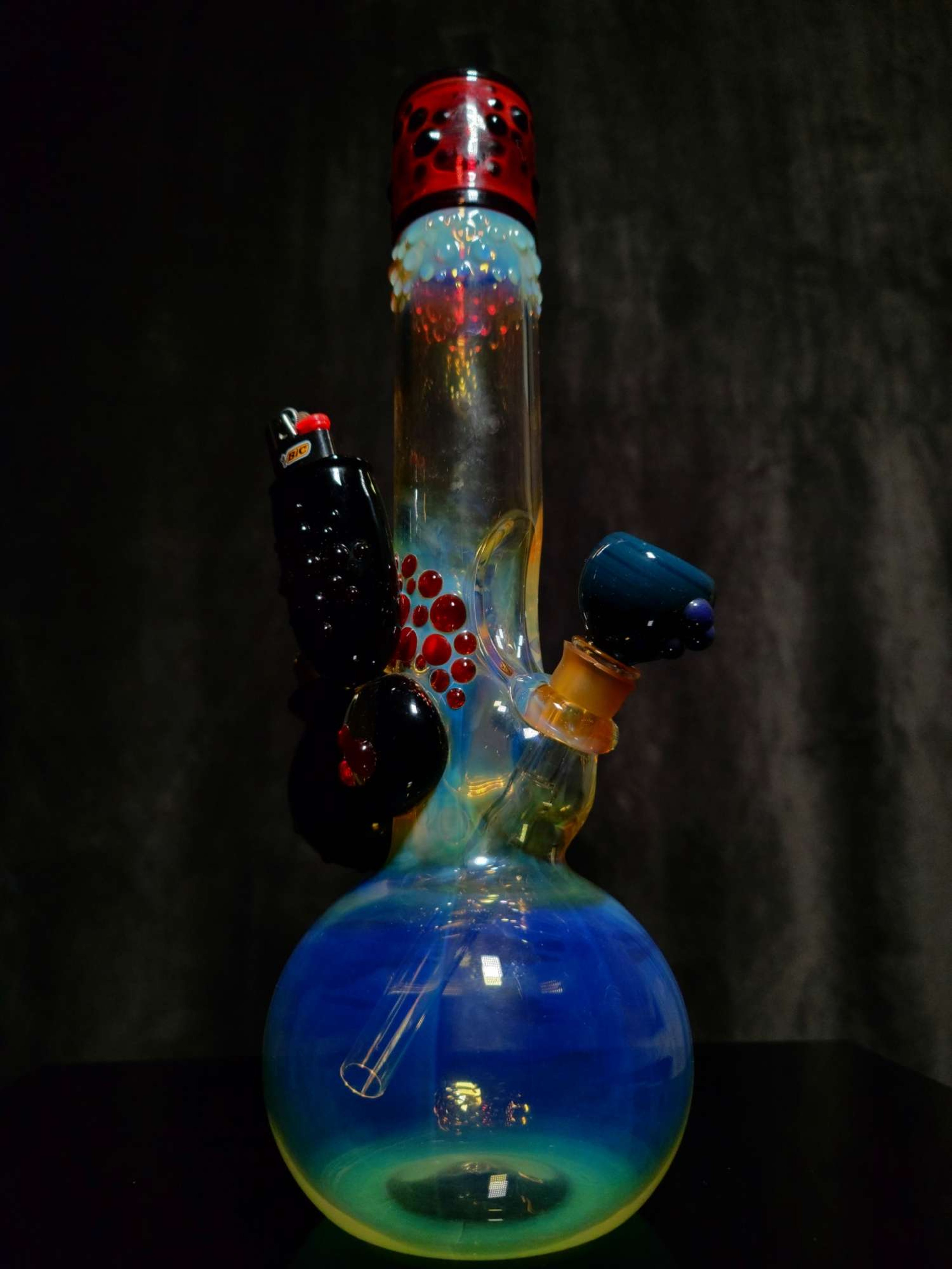 14" Trident Glass Bubble Bottom w/ Lighter and Flower Side Holder image 0